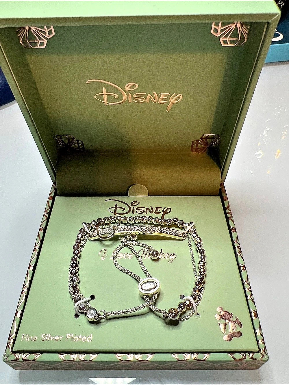 Disney I Love Mickey Slider Bracelet Silver Jewelry Set